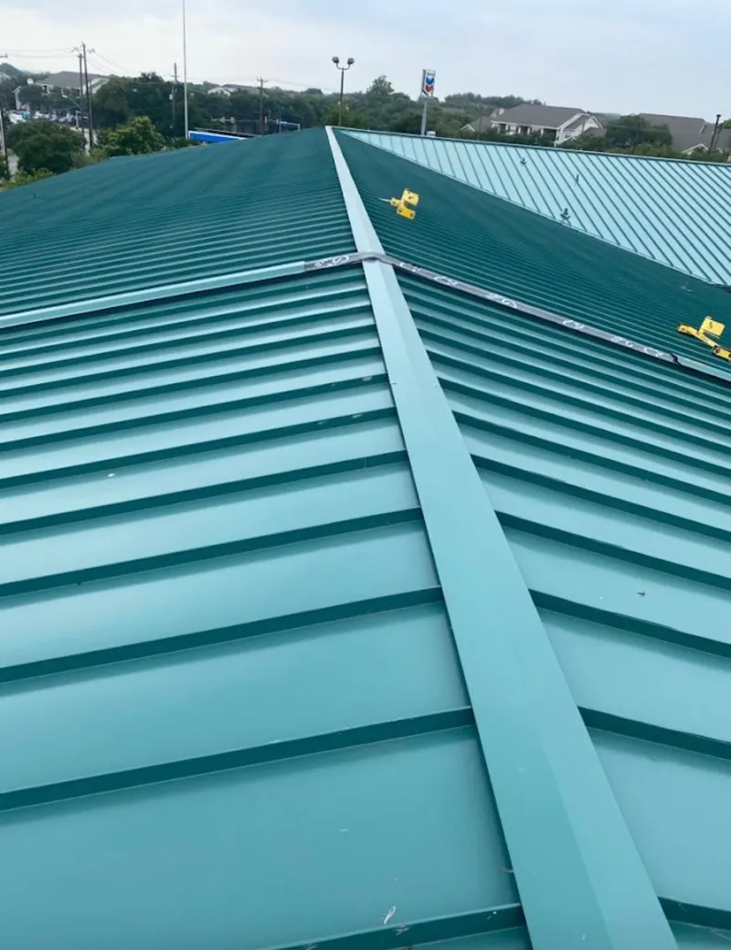 Green commercial metal roof ridge and valley for Metal Roof Repair in Mays Chapel